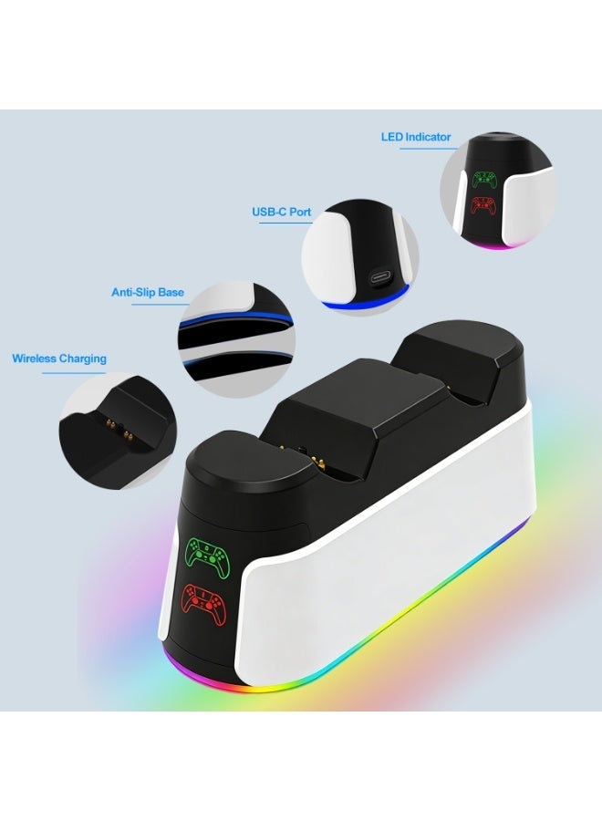 PS5 Controller Charging Dock with RGB Lights & Fast Charge, Secure Click-in Design, LED Indicators, Includes USB-C Cable - Image 4